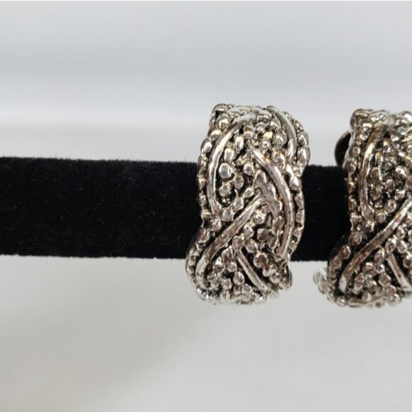Vintage Vendome Women's Clip On Earrings Silver Tone Braid - Picture 3 of 15